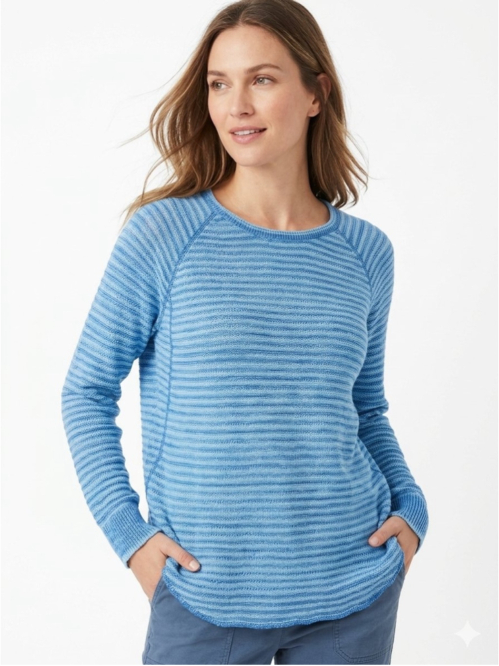 Women's Cotton Country by Parkhurst Blue Striped Knit Sweater 100% Cotton L 814